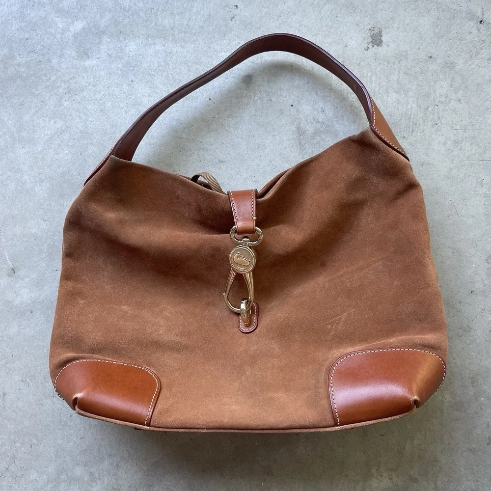 Dooney And Bourke Logo‎ Lock Shoulder Bag Brown Suede Purse